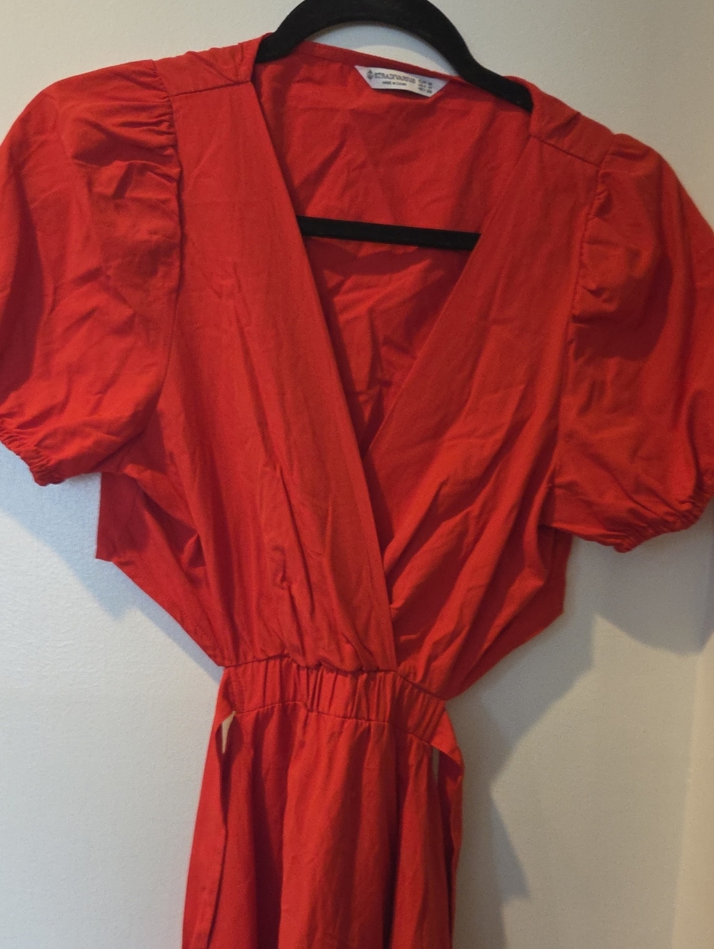 stradivarius Red Maxi Dress with Puff Sleeves